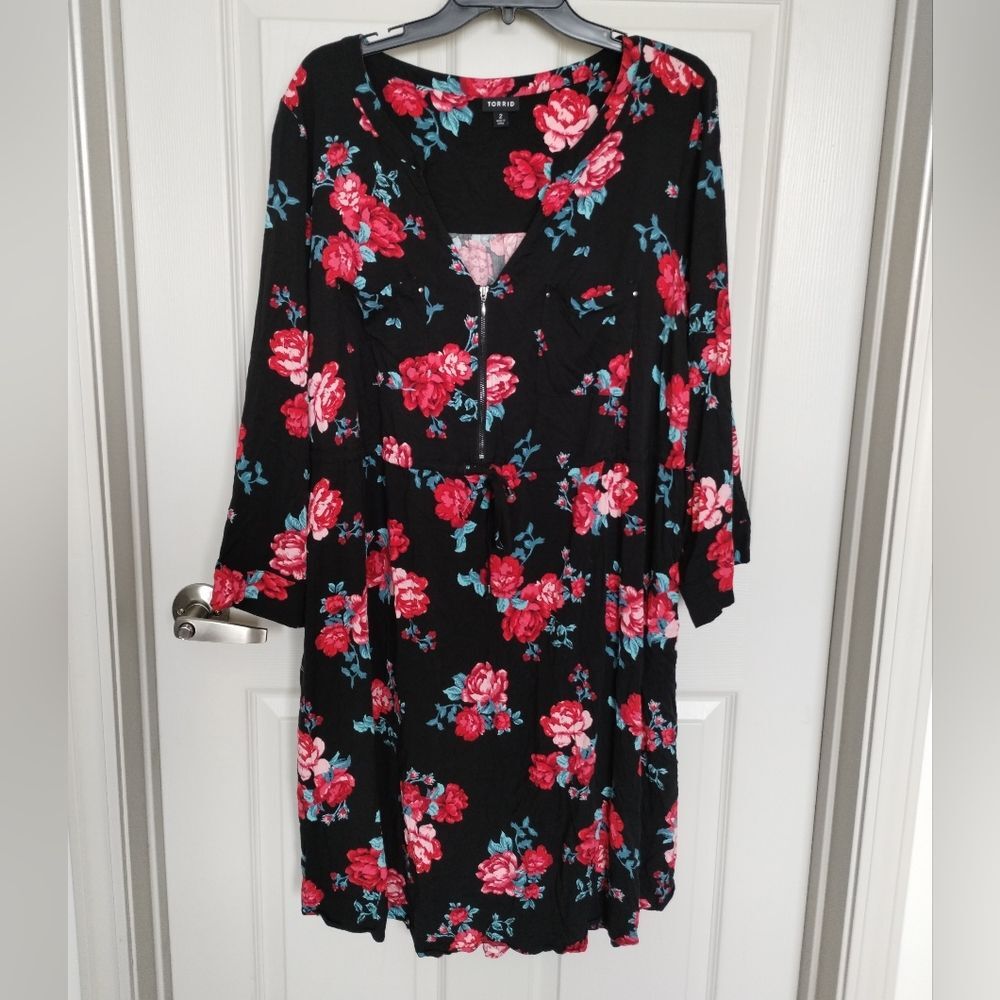 Torrid Black Dress with Red Floral Print
